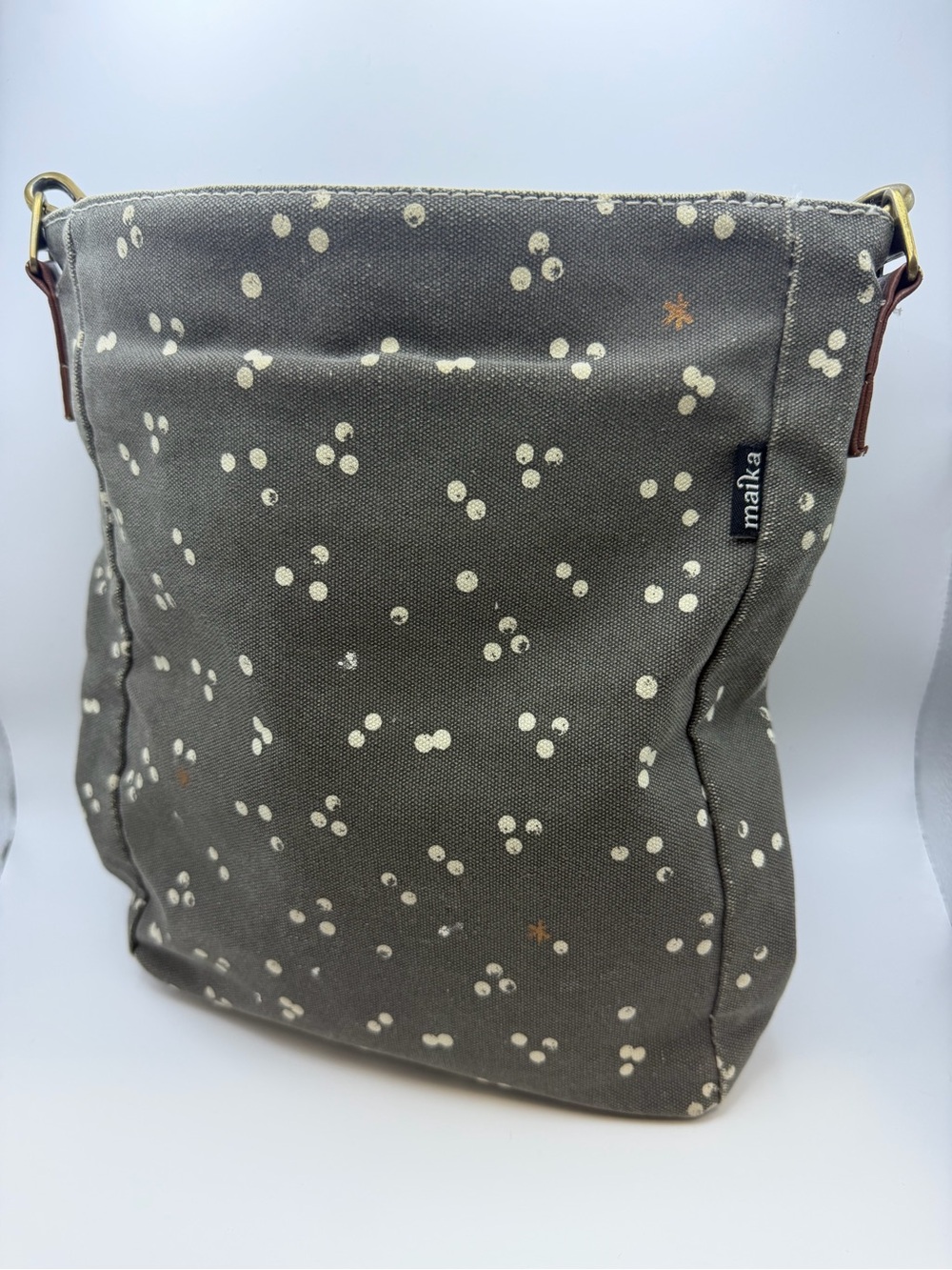 Maika Olive/Grey Canvas Crossbody with Cream Dot Print